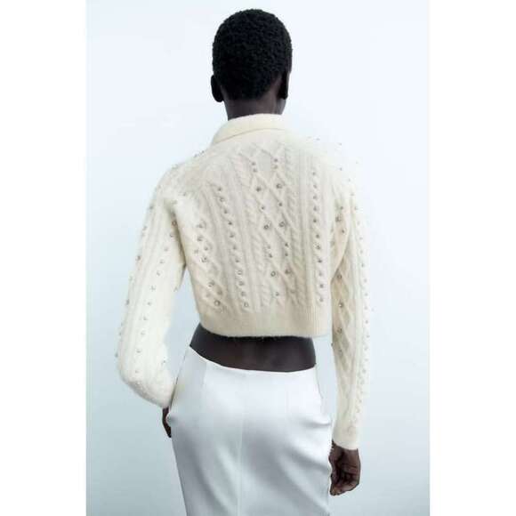 🤍 BEADED CROP KNIT CARDIGAN - Picture 7 of 8